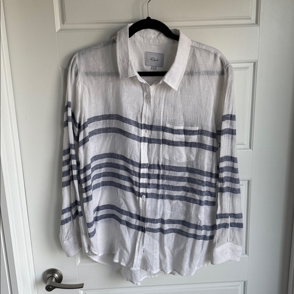 Rails White and Navy Striped Linen Shirt - Picture 1 of 4